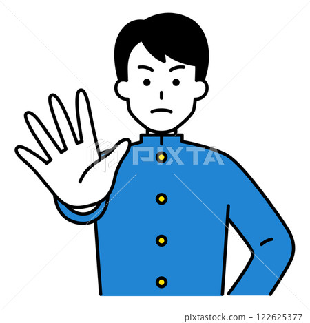 A male student thrusting his right hand forward A male student thrusting his right hand forward 122625377