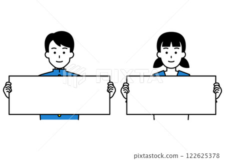 一組男女學生展示水平標語牌 122625378