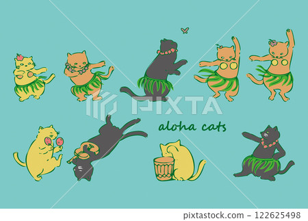 跳草裙舞的貓 - 藍色 122625498