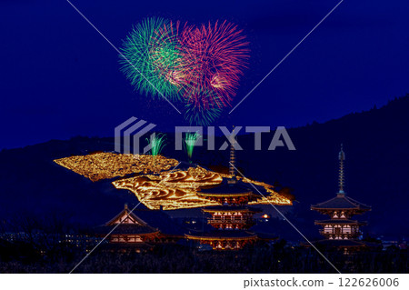 若草山焚燒與煙火（藥師寺五重塔）-14 122626006