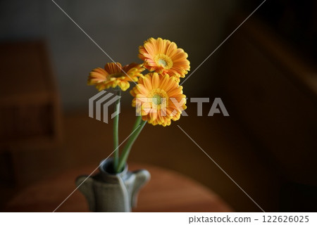 花瓶裡的橙色非洲菊 122626025