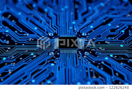 Close up image of a printed circuit board, microchip. 122626248