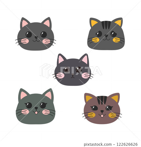 Set of Adorable Cat Kitten Head Mascot Cartoon Character with Happy Expression Set of Adorable Cat Kitten Head Mascot Cartoon Character with Happy Expression 122626626