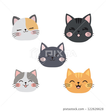 Set of Adorable Cat Kitten Head Mascot Cartoon Character with Happy Expression Set of Adorable Cat Kitten Head Mascot Cartoon Character with Happy Expression 122626628
