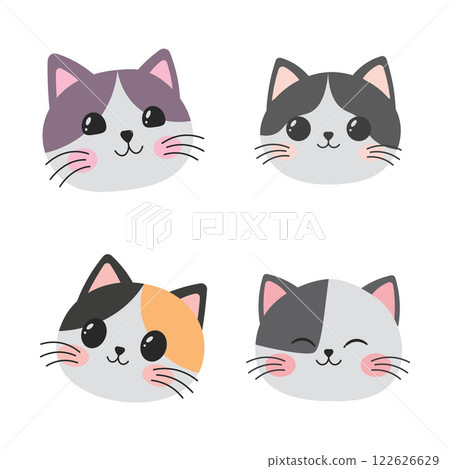 Set of Adorable Cat Kitten Head Mascot Cartoon Character with Happy Expression 122626629