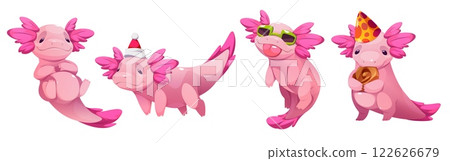 Cute axolotl characters set isolated 122626679