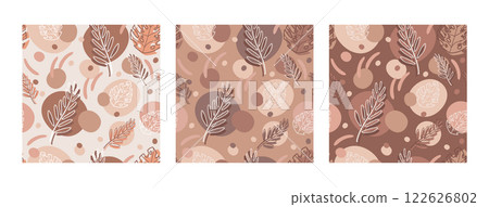 Seamless pattern with abstract leaves and spots vector 122626802
