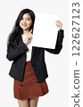 business woman show her white paper on white background 122627123