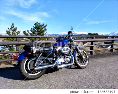 Bike, mountains and blue sky Bike, mountains and blue sky 122627391