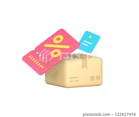 Courier delivery postal parcel sale discount cargo shipping 3d icon realistic vector illustration Courier delivery postal parcel sale discount cargo shipping 3d icon realistic vector illustration 122627459