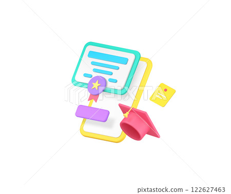 Online education diploma graduation digital school college university 3d icon realistic vector 122627463