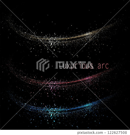 Arch with tinsel on black background, isolated design component 122627508