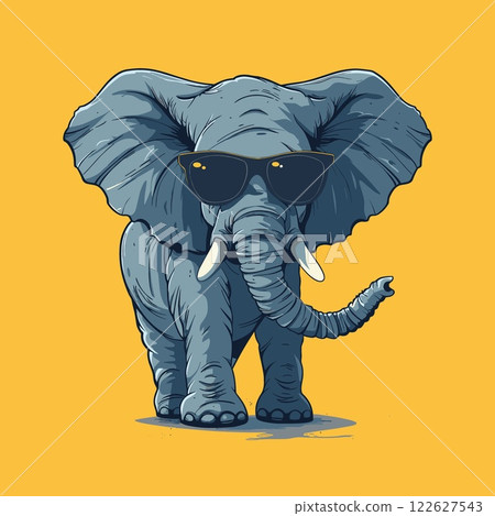 Blue elephant with sunglasses on its face Blue elephant with sunglasses on its face 122627543