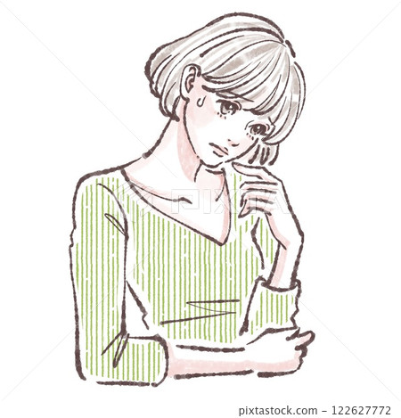 嘆息/沮喪/憂慮/悲傷/不適/女性/女孩插畫素材 122627772