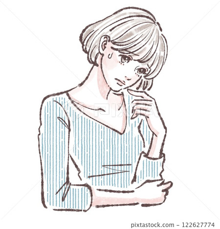 嘆息/沮喪/憂慮/悲傷/不適/女性/女孩插畫素材 嘆息/沮喪/憂慮/悲傷/不適/女性/女孩插畫素材 122627774