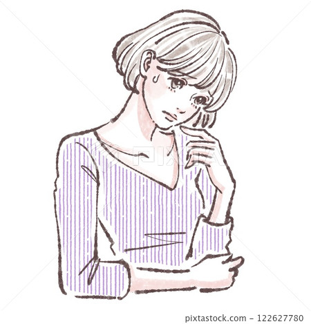 嘆息/沮喪/憂慮/悲傷/不適/女性/女孩插畫素材 122627780