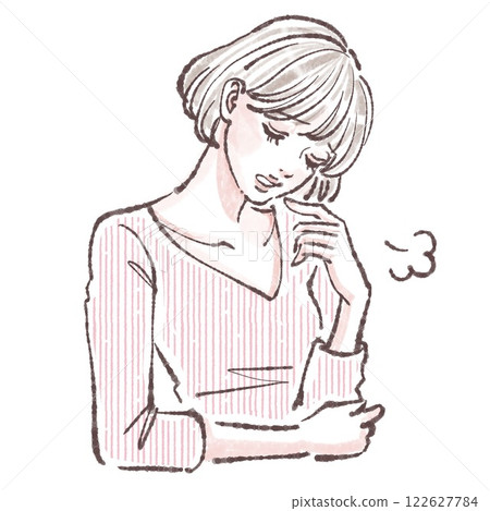 嘆息/沮喪/憂慮/悲傷/不適/女性/女孩插畫素材 122627784