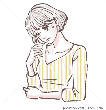 嘆息/沮喪/憂慮/悲傷/不適/女性/女孩插畫素材 122627787