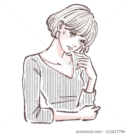 嘆息/沮喪/憂慮/悲傷/不適/女性/女孩插畫素材 122627796