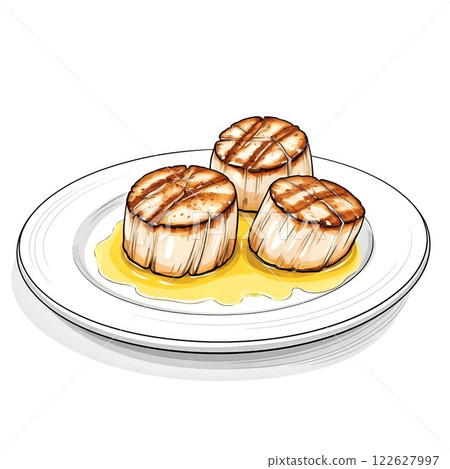 Grilled scallops with butter 122627997