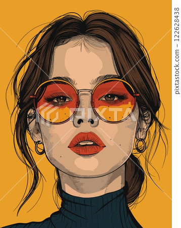 Portrait of a beautiful young woman in orange glasses. Vector illustration 122628438
