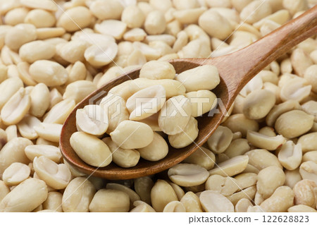 Peanuts in a wooden spoon close-up, background. Peanuts in a wooden spoon close-up, background. 122628823