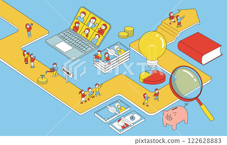 Illustrations of money, finance, investment, etc. 122628883