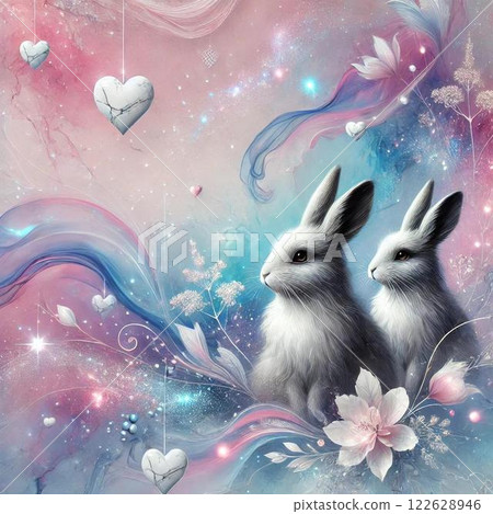 Fairytale illustration of a white rabbit Fairytale illustration of a white rabbit 122628946