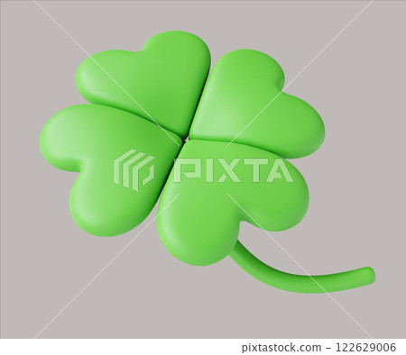 Set of playful 3D heart-shaped clovers for good luck, 3D render illustration. 122629006