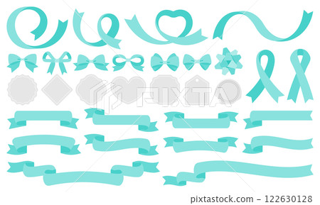 絲帶與框架裝飾扁平套裝（淺綠色和銀色） 122630128