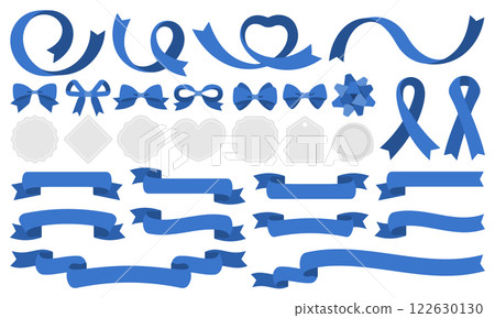 絲帶和框架裝飾平面套裝（藍色和銀色） 122630130