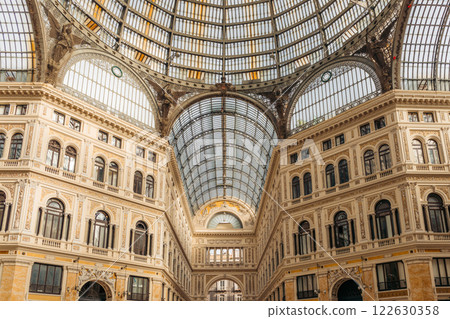 Naples Galleria Umberto I, ornate architecture, glass dome. 122630358