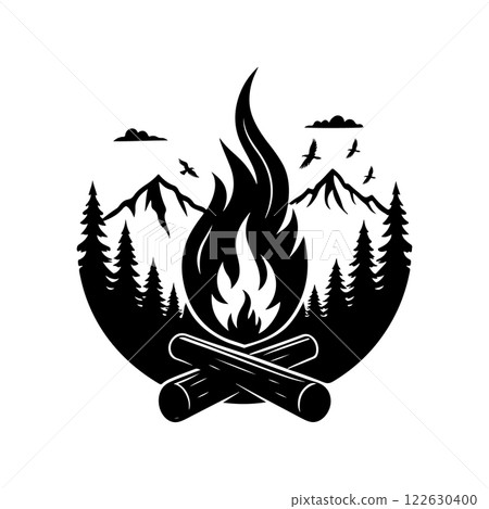 Camping silhouette element, Bonfire and Campfire Icons vector. Camping silhouette element, Bonfire and Campfire Icons vector. 122630400