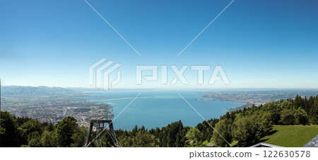 Panoramic view from Pfander mountain to lake Bodensee, Vorarlberg, Austria 122630578