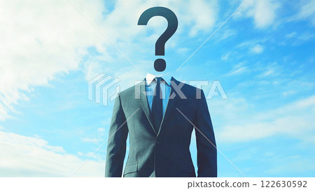 Businessman with a question mark on his head 122630592