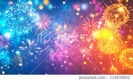 Colorful fireworks shining in the night sky 122630602