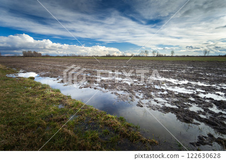 Flooded Farmland After Snowmelt in Nowiny, Poland, February Rural Landscape 122630628