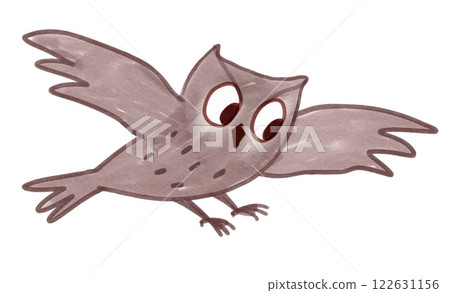Child drawing of adorable cute flying owl 122631156