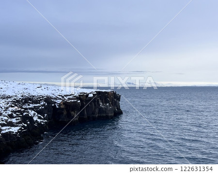 The town of Keflavik on the Icelandic coast in winter 122631354