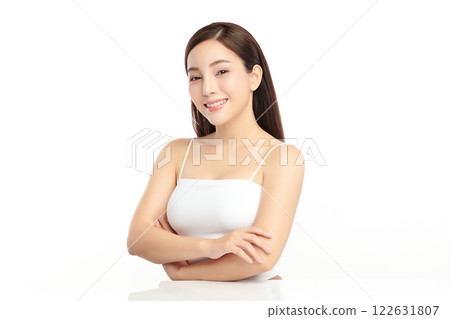 Beautiful young asian woman with clean fresh skin on white background, Face care, Facial treatment, Cosmetology, beauty and spa, Asian women portrait. 122631807