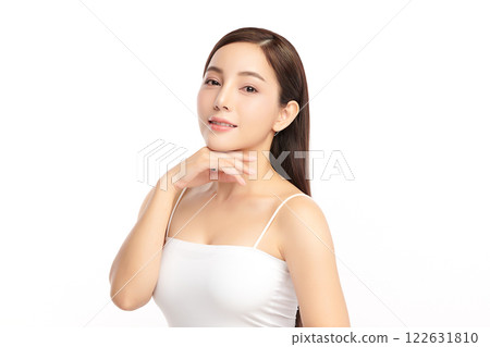 Beautiful young asian woman with clean fresh skin on white background, Face care, Facial treatment, Cosmetology, beauty and spa, Asian women portrait. Beautiful young asian woman with clean fresh skin on white background, Face care, Facial treatment, Cosmetology, beauty and spa, Asian women portrait. 122631810