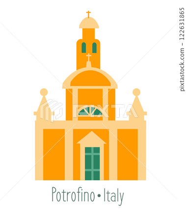 Church of San Giorgio, Italy. Sights and buildings in Liguria, Portofino. Traditional Mediterranean landmark. Italy and tourism. Isolated illustration on white background.  122631865