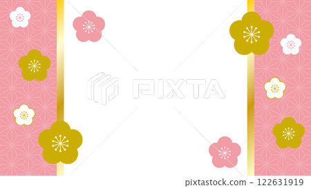 Japanese style frame pink gold hemp leaf plum blossom left and right 122631919