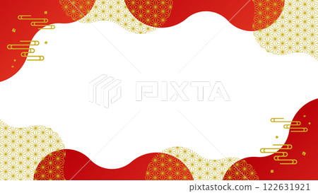 Japanese style hemp leaf red gold frame shape Japanese style hemp leaf red gold frame shape 122631921