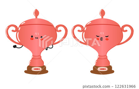 Cute cartoon Bronze trophy cup characters with a smiling.. Isolated on white background. Bronze trophy cup character concept 122631966