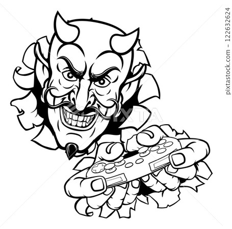 Devil Gamer Video Game Controller Mascot Cartoon 122632624