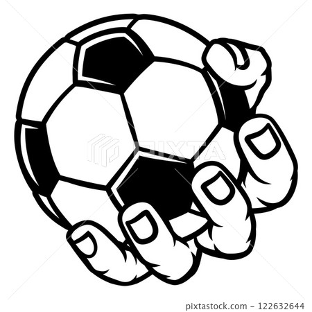 Mascot Person Hand Holding Soccer Football Ball 122632644