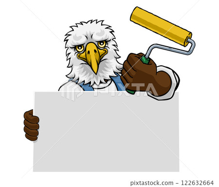 Eagle Painter Decorator Paint Roller Mascot Man Eagle Painter Decorator Paint Roller Mascot Man 122632664