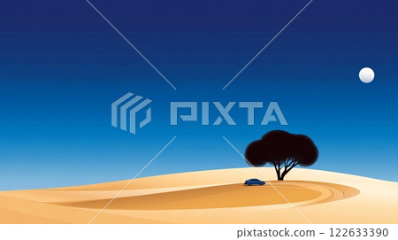 Secluded tree in the desert under moonlight 122633390