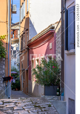 Rovinj, Croatia narrow street with colorful houses Rovinj, Croatia narrow street with colorful houses 122633637